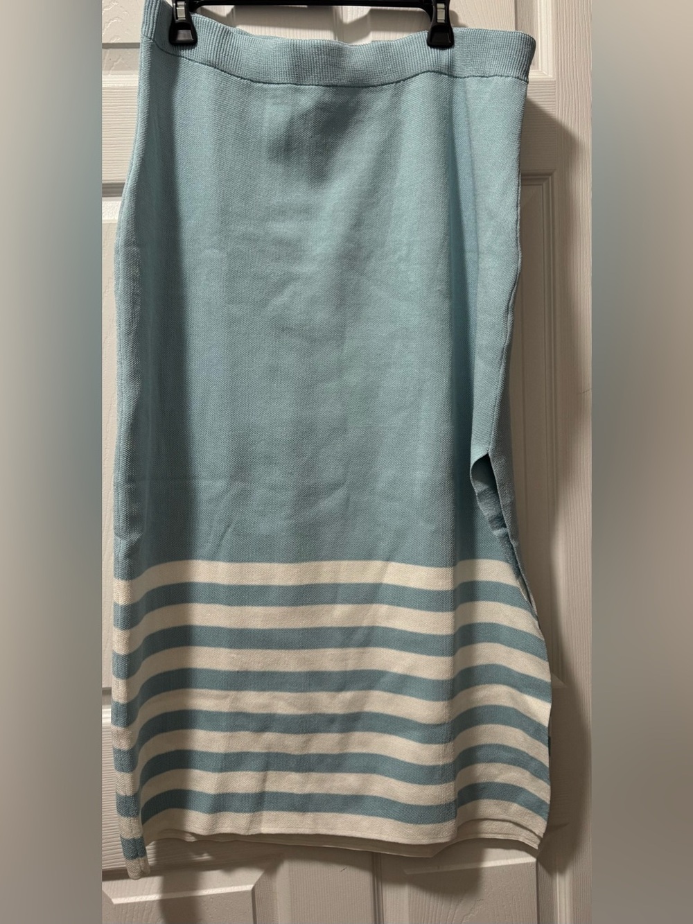 Light Blue and White Striped Knit Skirt